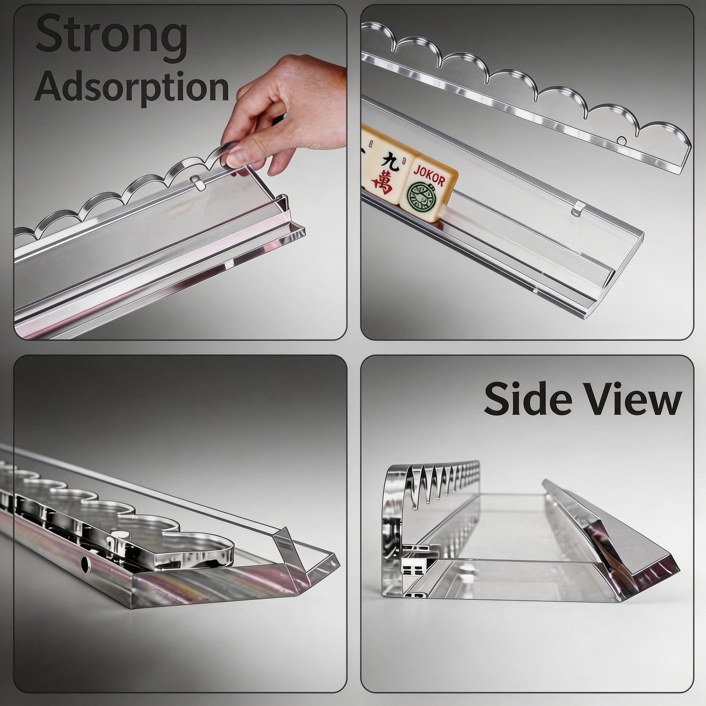 Crystal Clear Scalloped Mahjong Racks with Magnetic Pushers